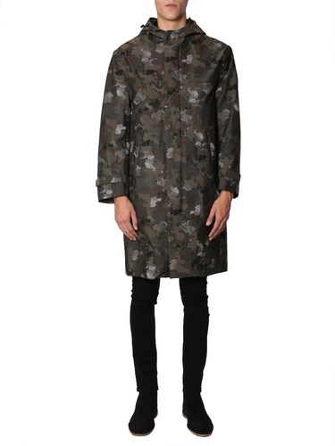 HOODED COAT IN CAMOUFLAGE TECHNICAL FABRIC