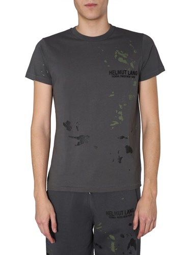 HELMUT LANG COTTON CREW NECK T-SHIRT WITH LOGO AND MESH DETAILS