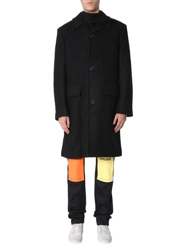RAF SIMONS CLASSIC WOOL BOUCLE COAT WITH REMOVABLE INSERT