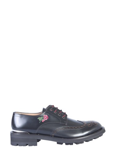 ALEXANDER McQUEEN EMBROIDERED LEATHER LACE-UP WITH HEEL PLATE