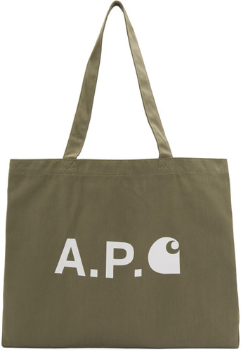 A.P.C. Khaki Carhartt WIP Edition Logo Shopping Tote