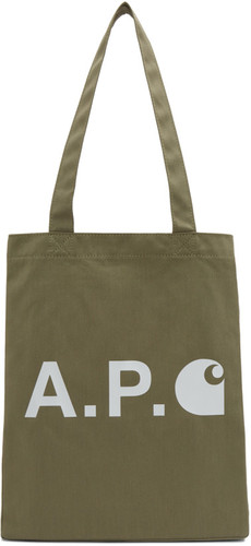 A.P.C. Khaki Carhartt WIP Edition Logo Tote
