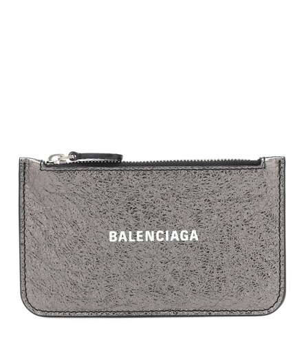 Balenciaga Logo metallic leather card holder