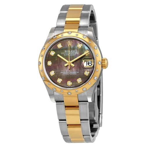 Rolex Datejust 31 Black Mother of Pearl Diamond Dial Ladies Steel and 18kt Yellow Gold Oyster Watch 278343BKMDO