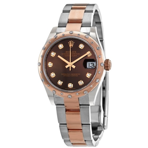 Rolex Datejust 31 Chocolate Diamond Dial Automatic Ladies Steel and 18kt Rose Gold Oyster Watch 278341CHDO