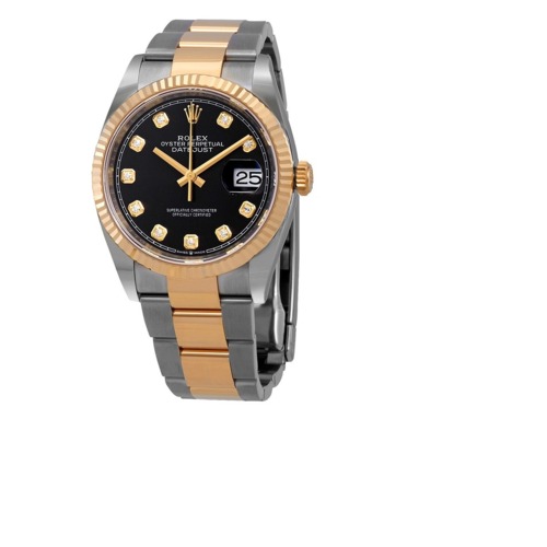 Rolex Datejust 36 Black Diamond Dial Mens Stainless Steel and 18kt Yellow Gold Oyster 126233BKDO